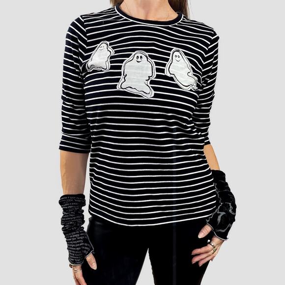 Coral Bay Black White Striped Ghosts Half Sleeve T-Shirt Sz Medium - Picture 1 of 6